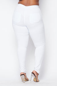 Plus Size Super High Waisted Stretchy Skinny Jeans - White - SohoGirl.com