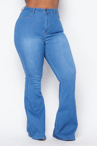 Plus Size High Waisted Stretchy Bell Bottom Jeans- Medium Denim - SohoGirl.com