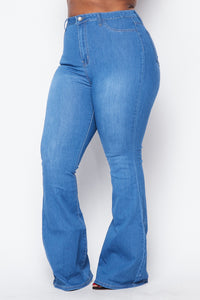 Plus Size High Waisted Stretchy Bell Bottom Jeans- Medium Denim - SohoGirl.com