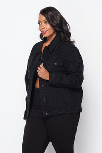 Plus Size Distressed Denim Jacket - Black - SohoGirl.com