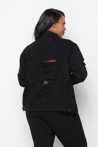 Plus Size Distressed Denim Jacket - Black - SohoGirl.com