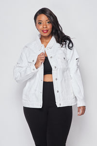 Plus Size Distressed Denim Jacket - White - SohoGirl.com