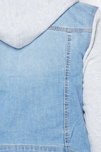 Plus Size Sweatshirt Hooded Denim Jacket - Light Denim - SohoGirl.com