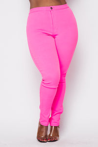 Plus Size Super High Waisted Stretchy Skinny Jeans - Neon Pink
