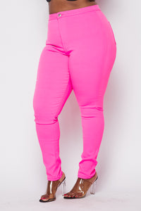 Plus Size Super High Waisted Stretchy Skinny Jeans - Neon Pink - SohoGirl.com