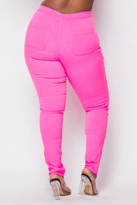 Plus Size Super High Waisted Stretchy Skinny Jeans - Neon Pink - SohoGirl.com