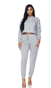 Everyday Pullover Cropped Hoodie Set - Gray - SohoGirl.com