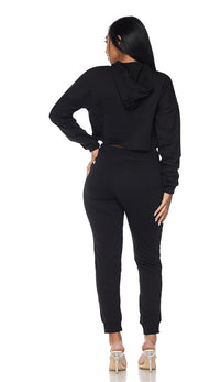 Everyday Pullover Cropped Hoodie Set - Black - SohoGirl.com