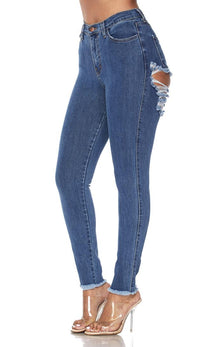 Cheeky Distressed High Waisted Denim Skinny Jeans - SohoGirl.com