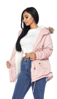 Satin Fur Lined Hooded Parka Coat - Blush - SohoGirl.com