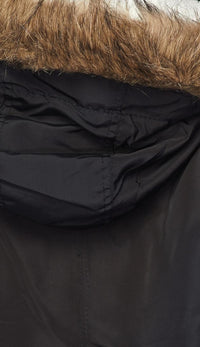 Satin Fur Lined Hooded Parka Coat - Black - SohoGirl.com
