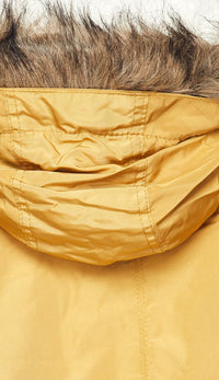Satin Fur Lined Hooded Parka Coat - Mustard - SohoGirl.com