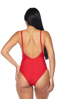 Red Plunging Back One Piece Swimsuit (XS-2XL) - SohoGirl.com