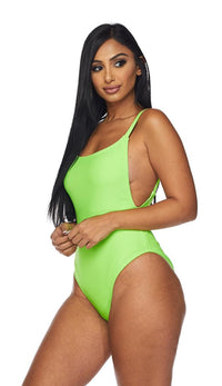 Neon Green Plunging Back One Piece Swimsuit (XS-L) - SohoGirl.com