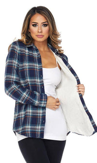 Faux Fur Lined Plaid Flannel in Blue - SohoGirl.com