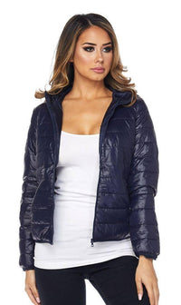 Hooded Winter Bubble Jacket in Navy Blue - SohoGirl.com