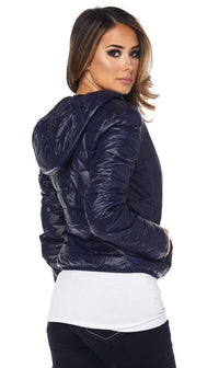 Hooded Winter Bubble Jacket in Navy Blue - SohoGirl.com