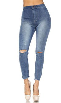 Super High Waisted Stretchy Knee Slit Denim Jeans (S-XL) - SohoGirl.com