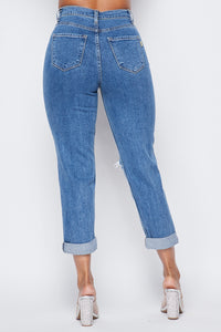 Ripped Knee High Waisted Boyfriend Jeans - Medium - SohoGirl.com