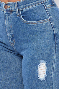 Ripped Knee High Waisted Boyfriend Jeans - Medium - SohoGirl.com