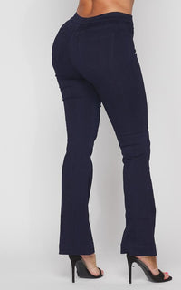Mid Rise Denim Bootcut Pants (S-XL) - Super Dark Denim - SohoGirl.com