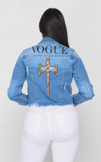 Vogue Beaded Cross Denim Jacket - SohoGirl.com