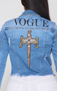 Vogue Beaded Cross Denim Jacket - SohoGirl.com