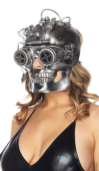 Steampunk Skull Mask with Gear Goggles - Silver - SohoGirl.com