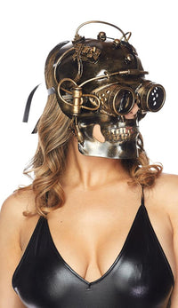 Steampunk Skull Mask with Gear Goggles - Gold - SohoGirl.com