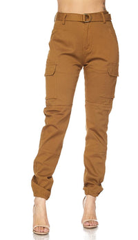 Belted Cargo Jogger Pants in Khaki (Plus Sizes Available) - SohoGirl.com