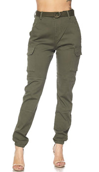 Belted Cargo Jogger Pants in Olive (Plus Sizes Available) - SohoGirl.com
