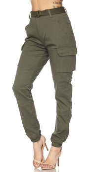 Belted Cargo Jogger Pants in Olive (Plus Sizes Available) - SohoGirl.com