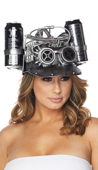 Steampunk Guzzler Helmet Drinking Hat - Silver - SohoGirl.com