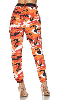 Belted Camouflage Cargo Jogger Pants - Orange (Plus Size Available) - SohoGirl.com