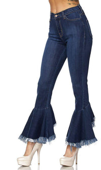 Vibrant Jeans Dark Denim High Waisted Flared Bell Bottom Pants - SohoGirl.com