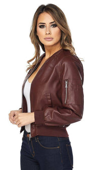 Burgundy Faux Leather Bomber Jacket - SohoGirl.com