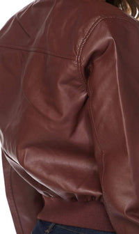 Burgundy Faux Leather Bomber Jacket - SohoGirl.com