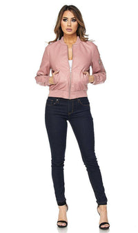 Pink Faux Leather Bomber Jacket - SohoGirl.com