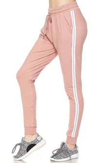 Dusty Pink Striped Microfiber Jogger Pants - SohoGirl.com