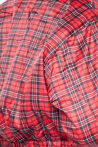 Plaid Print Cropped Bomber Jacket - Red - SohoGirl.com