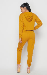 Crop Hoodie Sweater and Sweatpants - Mustard - SohoGirl.com