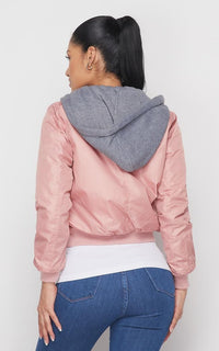 Sweater Insert Satin Bomber Jacket - Dusty Pink - SohoGirl.com
