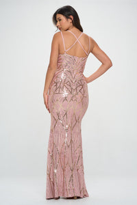 RICARICA SLEEVELESS V-NECK SEQUIN WITH MESH INSET AT BUST-MAUVE/GOLD - SohoGirl.com