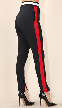 Ankle Zipped Side Stripe Track Pants in Black - SohoGirl.com