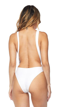 Keyhole Cut Out Open Back Swimsuit - White - SohoGirl.com