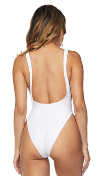 Open Side High Cut One Piece Swimsuit - White - SohoGirl.com