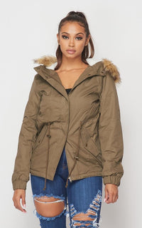 Plus Size Fur Lined Hooded Parka Coat - Dark Olive - SohoGirl.com