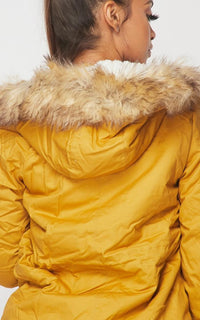 Fur Lined Hooded Parka Coat - Mustard - SohoGirl.com