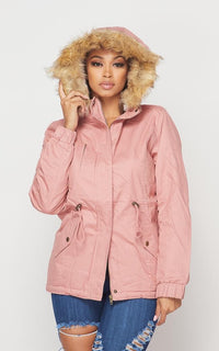 Fur Lined Hooded Parka Coat - Pink - SohoGirl.com