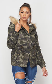 Fur Lined Hooded Parka Coat in Camouflage - SohoGirl.com